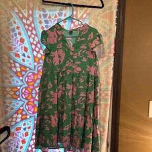 Floral Green and Pink Dress
Length from top to bottom is 35 inches
Bust 15”